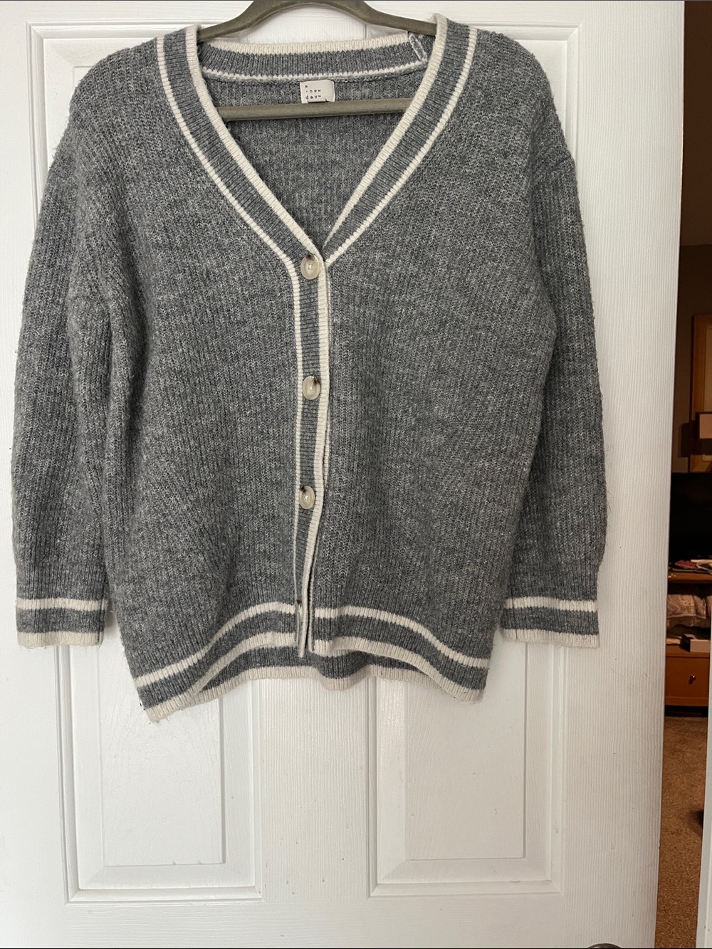 a new day Gray and Cream V-Neck Button Cardigan